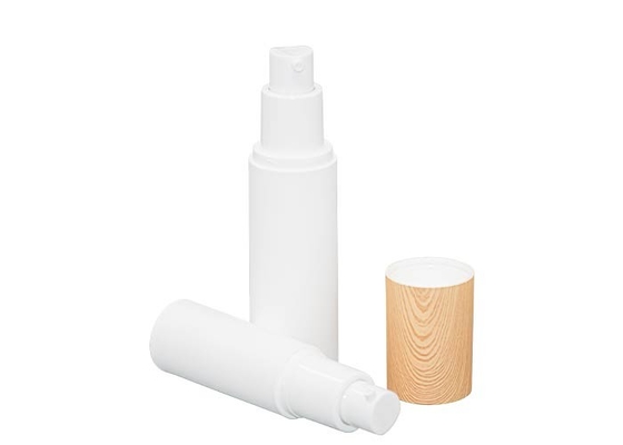 Design of water transfer printing wood grain over cap PP Airless bottle 15ml 30ml 50ml
